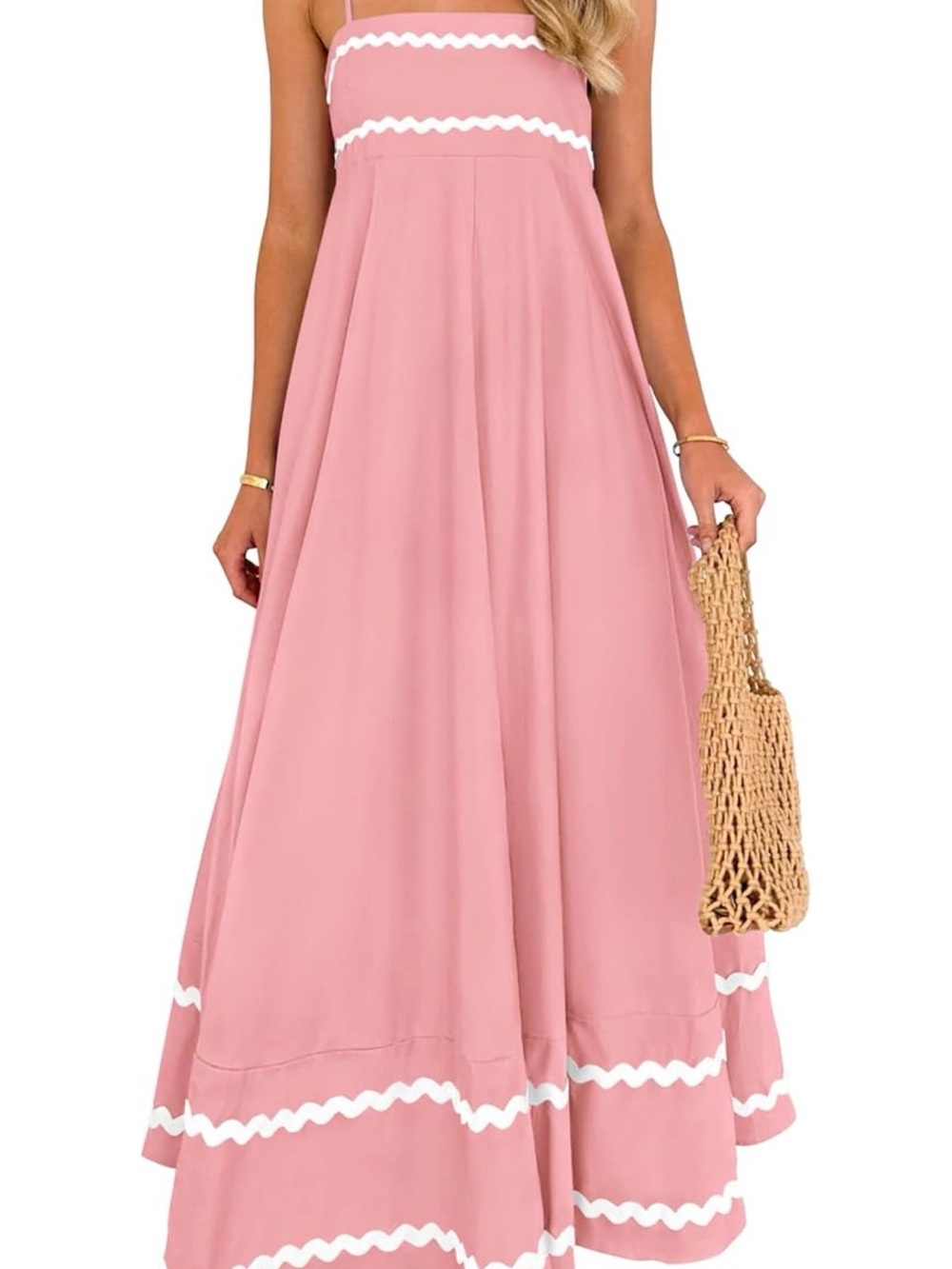 Women’s Pink Maxi Skirt with White Trim